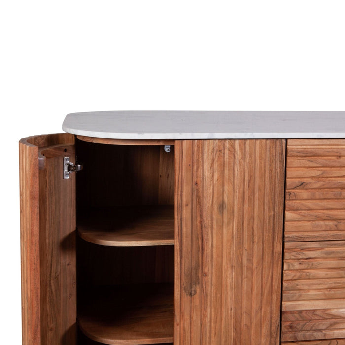 Kensington 68" Kitchen Island in Natural Acacia with White Marble Top - World Interiors