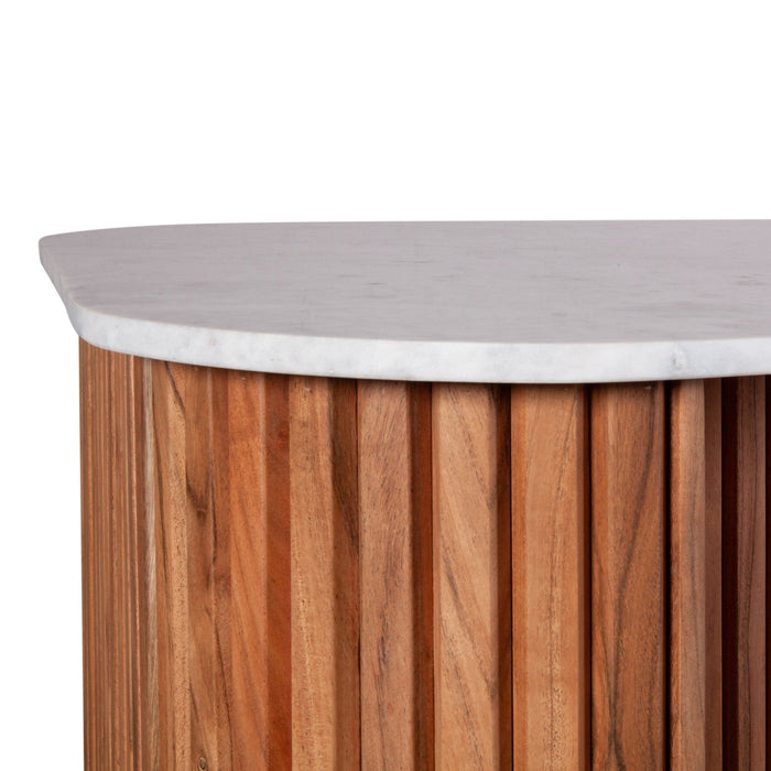 Kensington 68" Kitchen Island in Natural Acacia with White Marble Top - World Interiors