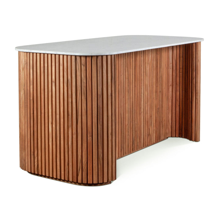 Kensington 68" Kitchen Island in Natural Acacia with White Marble Top - World Interiors