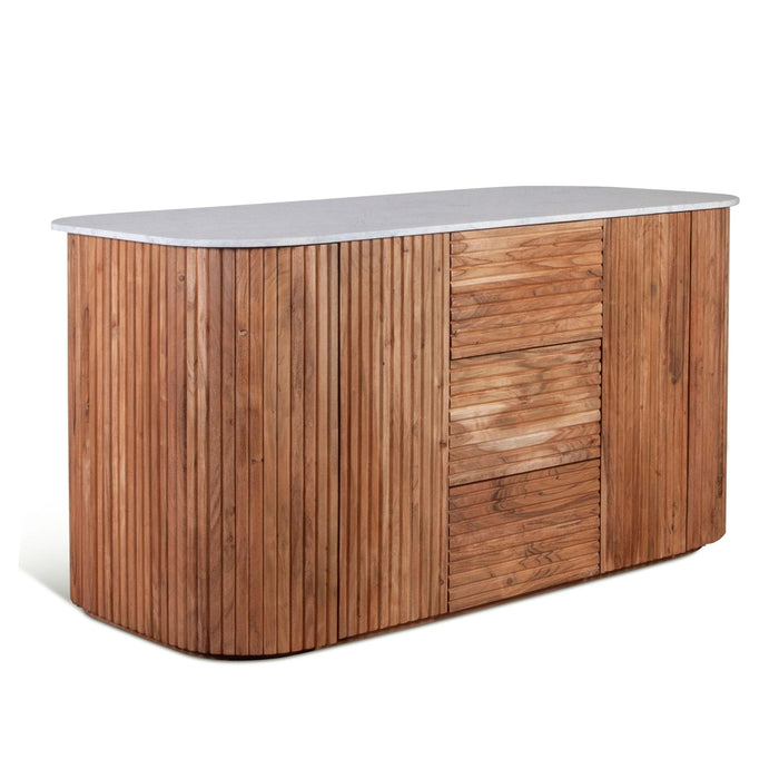 Kensington 68" Kitchen Island in Natural Acacia with White Marble Top - World Interiors