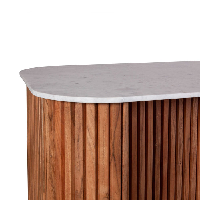 Kensington 68" Kitchen Island in Natural Acacia with White Marble Top - World Interiors