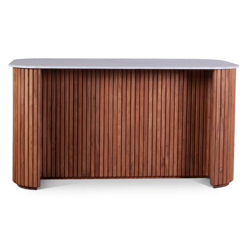 Kensington 68" Kitchen Island in Natural Acacia with White Marble Top - World Interiors