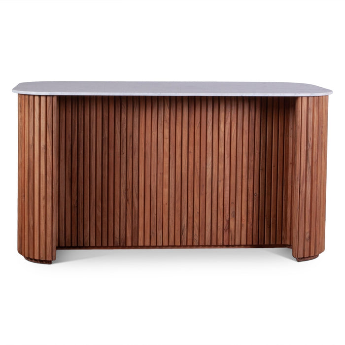 Kensington 68" Kitchen Island in Natural Acacia with White Marble Top - World Interiors