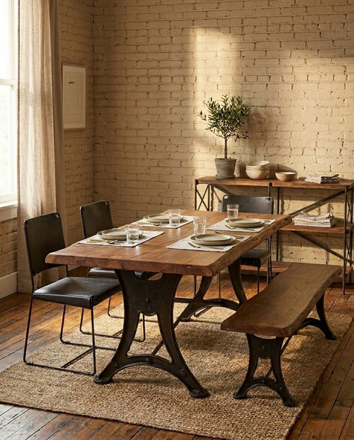 Melbourne Black Leather and Iron Dining Chair - World Interiors