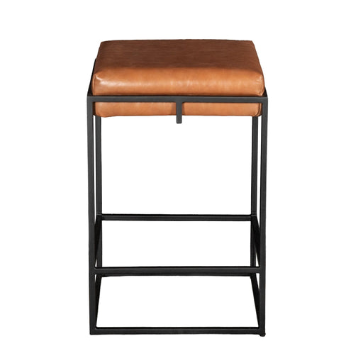 Melbourne Cognac Leather Backless Counter Stool - World Interiors