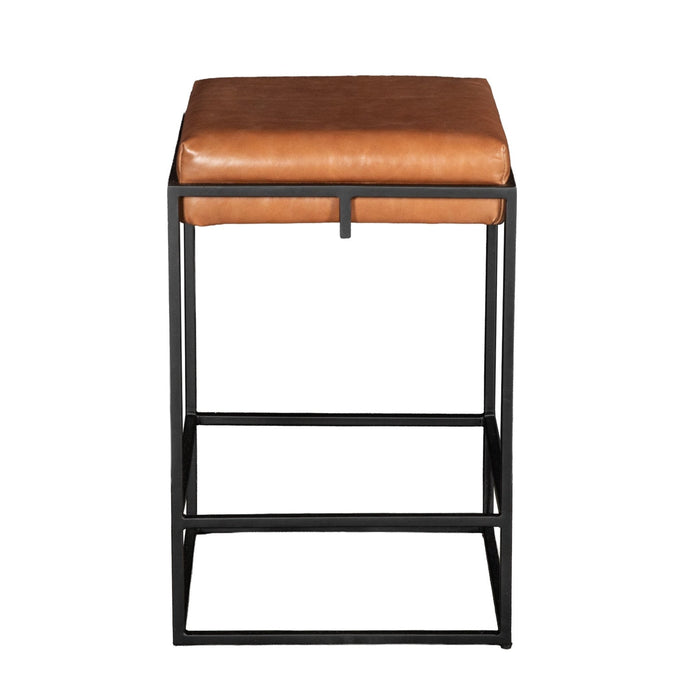 Melbourne Cognac Leather Backless Counter Stool - World Interiors