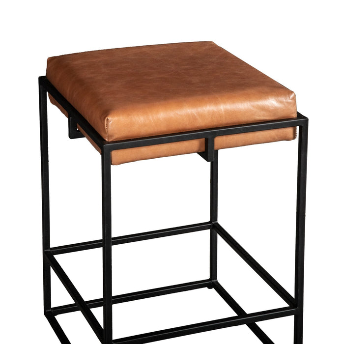 Melbourne Cognac Leather Backless Counter Stool - World Interiors