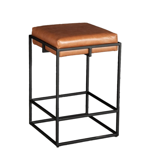 Melbourne Cognac Leather Backless Counter Stool - World Interiors
