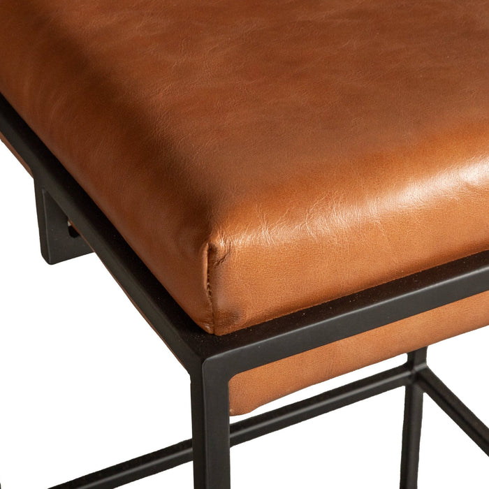 Melbourne Cognac Leather Backless Counter Stool - World Interiors
