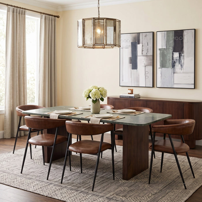 Notion 82" Dining Table in Green Marble with a Dark Mango Base - World Interiors