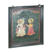 Framed canvas painting of Krishna and Radha in a deep teal reclaimed wood frame with carved detailing, ready to hang