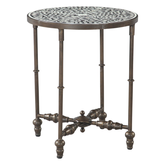 Ozark 20" Side Table with Floral Horn Inlay and Iron - World Interiors