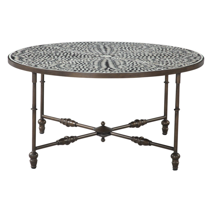 Ozark 40" Coffee Table with Floral Horn Inlay and Iron - World Interiors