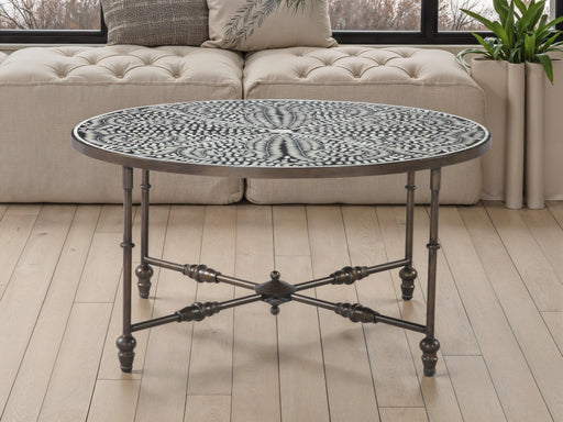 Ozark 40" Coffee Table with Floral Horn Inlay and Iron - World Interiors