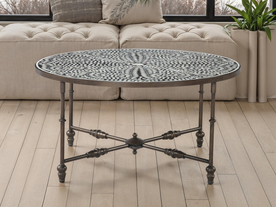Ozark 40" Coffee Table with Floral Horn Inlay and Iron - World Interiors