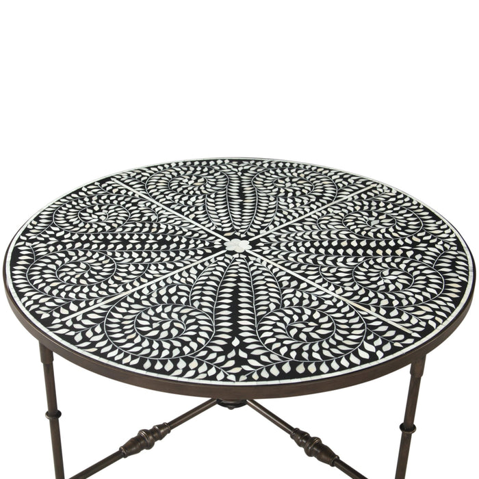 Ozark 40" Coffee Table with Floral Horn Inlay and Iron - World Interiors