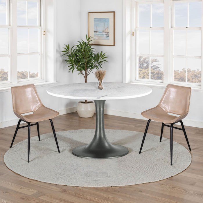 Palm Desert Natural Marble Dining Table with Steel Tulip Base - World Interiors