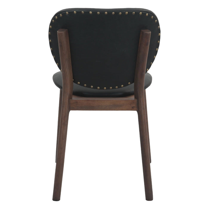 Parker 18" Round Back Dining Chair in Black Leather and Wood - World Interiors