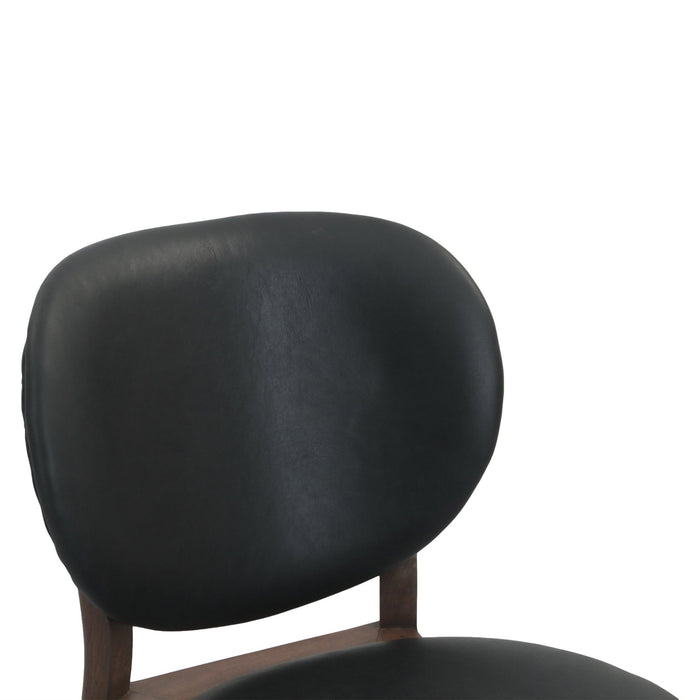 Parker 18" Round Back Dining Chair in Black Leather and Wood - World Interiors