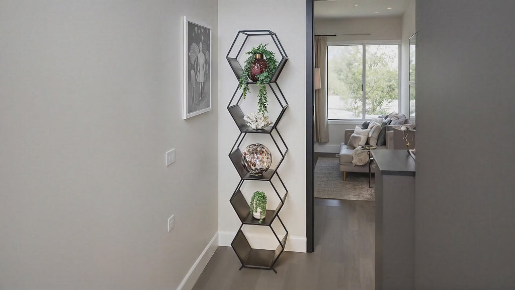 Bellmont 72" Industrial Modern Metal Octagonal Bookshelf - World Interiors