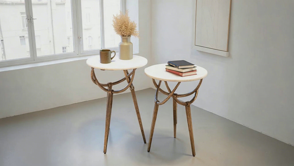 Odessa 16" White Marble Nesting Side Tables - World Interiors