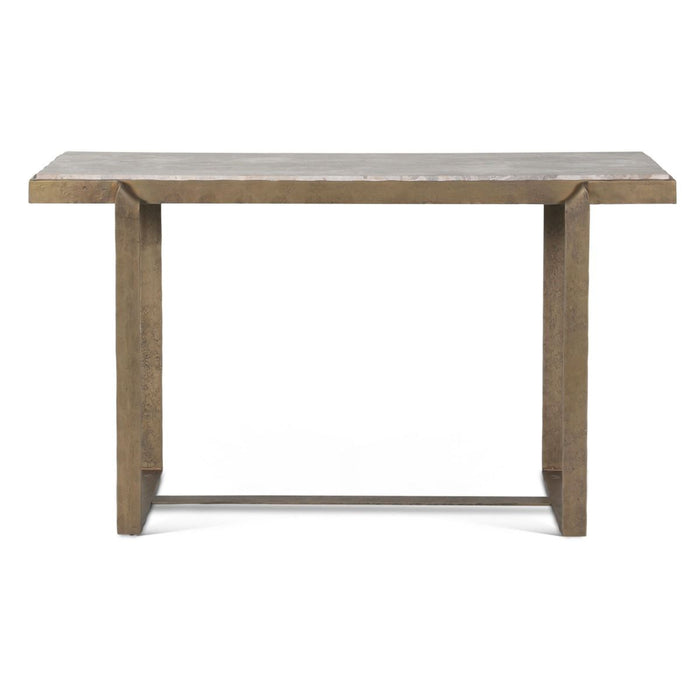 Rhodes Industrial Marble Console Table with Antique Brass - World Interiors