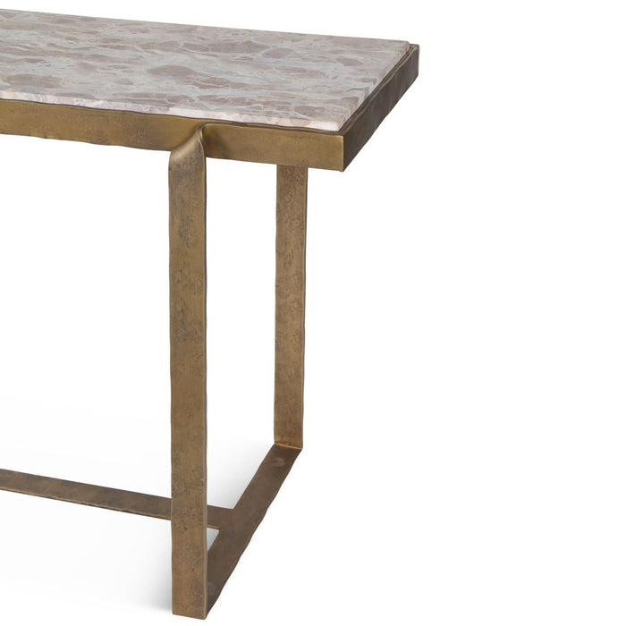 Rhodes Industrial Marble Console Table with Antique Brass - World Interiors