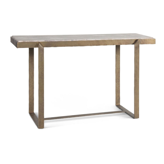 Rhodes Industrial Marble Console Table with Antique Brass - World Interiors