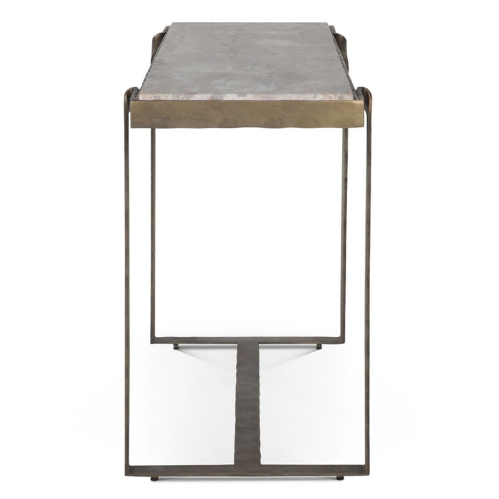 Rhodes Industrial Marble Console Table with Antique Brass - World Interiors