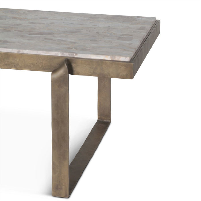 Rhodes Industrial Marble Rectangular Coffee Table with Antique Brass - World Interiors