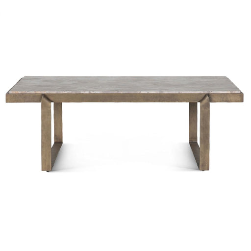 Rhodes Industrial Marble Rectangular Coffee Table with Antique Brass - World Interiors