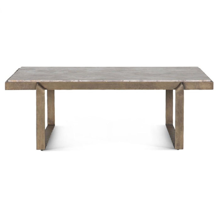 Rhodes Industrial Marble Rectangular Coffee Table with Antique Brass - World Interiors