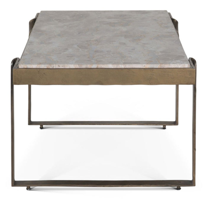 Rhodes Industrial Marble Rectangular Coffee Table with Antique Brass - World Interiors