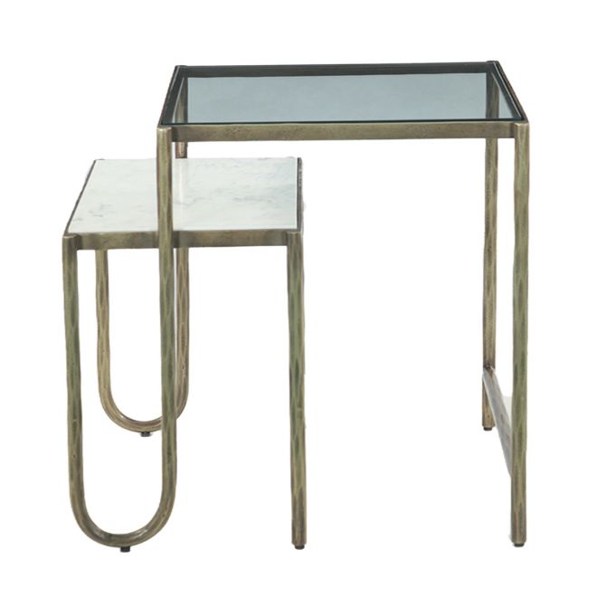Sonoma 22" Nesting Side Table with Glass and Marble Top - World Interiors