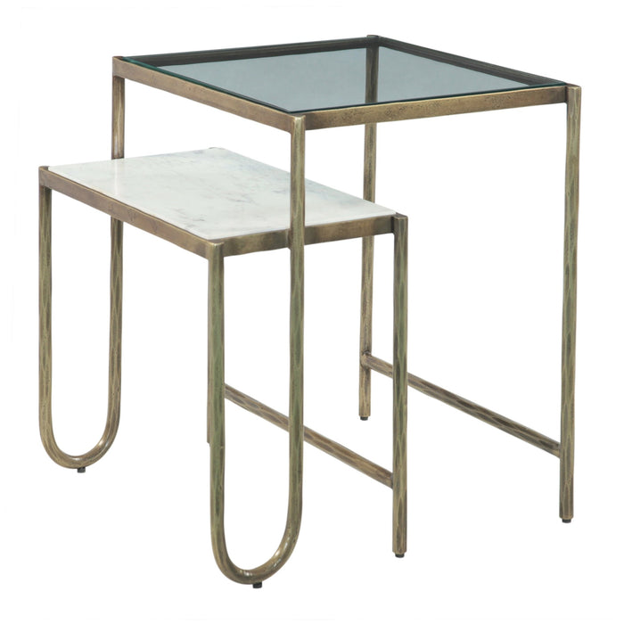 Sonoma 22" Nesting Side Table with Glass and Marble Top - World Interiors