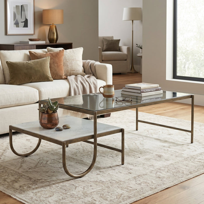 Sonoma 52" Nesting Coffee Table with Glass and Marble Top