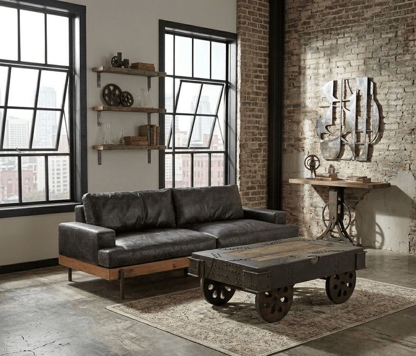 Sterling Reclaimed Iron Wheeled Coffee Table - World Interiors