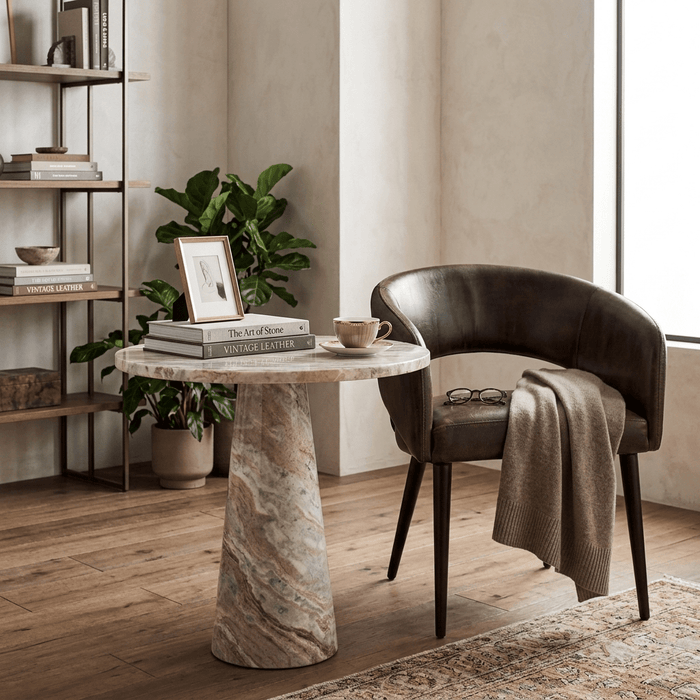 Giza 30" Round Bistro Table in Brown Toronto Marble - World Interiors