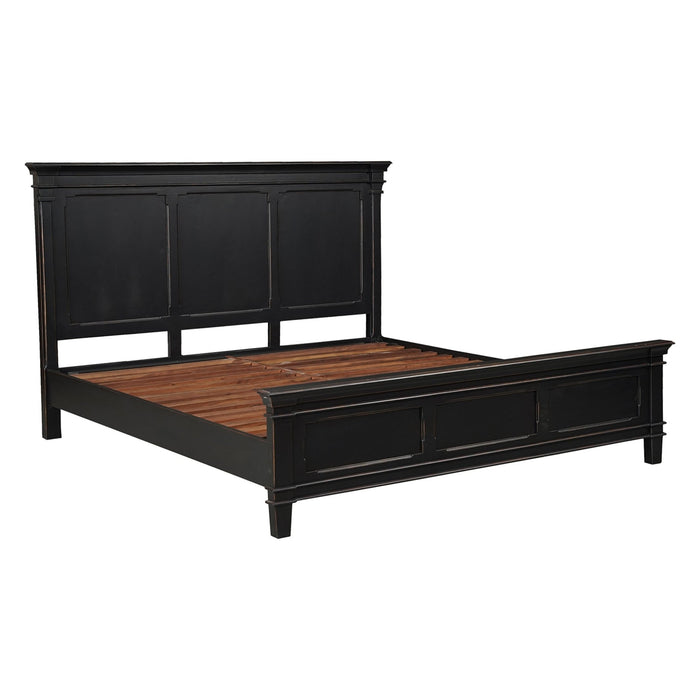 Trento Traditional Bed in Distressed Black - World Interiors