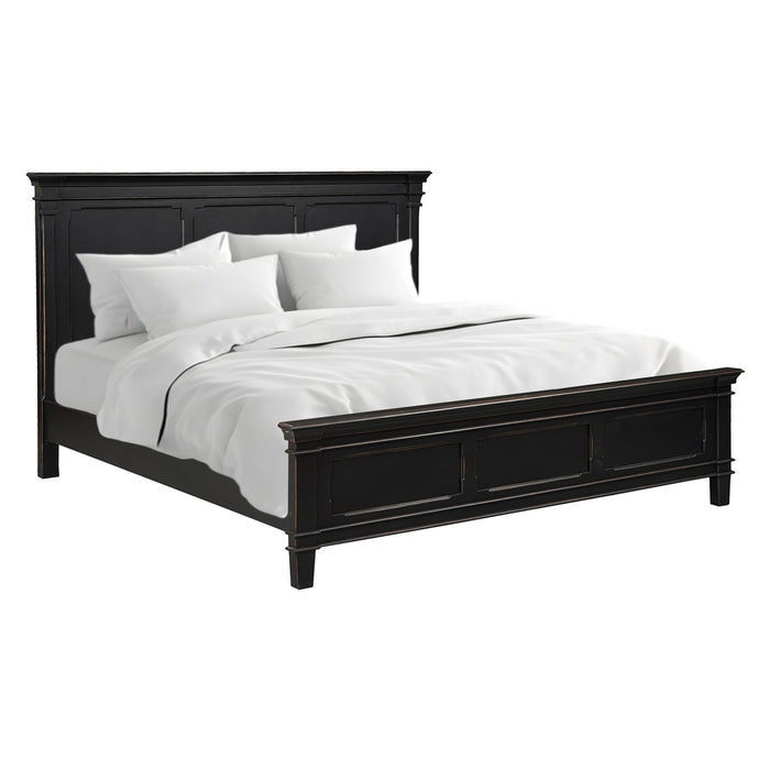 Trento Traditional Bed in Distressed Black - World Interiors