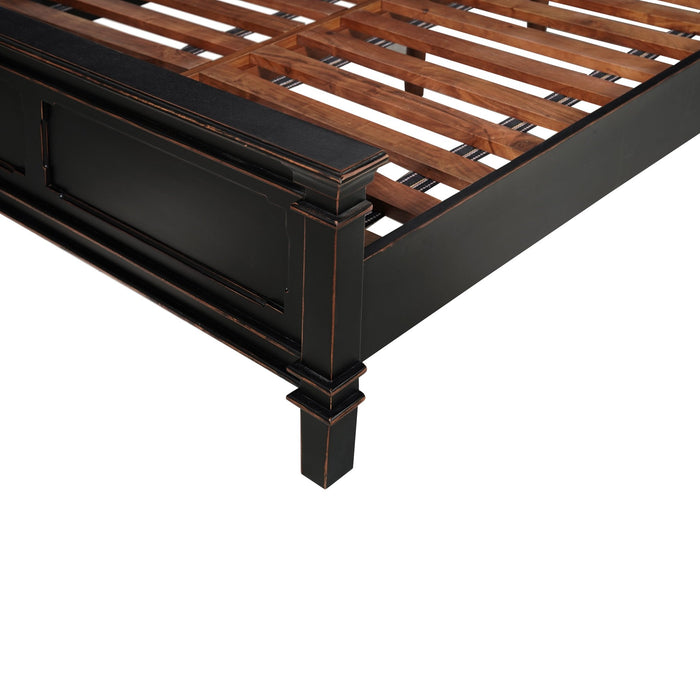 Trento Traditional Bed in Distressed Black - World Interiors