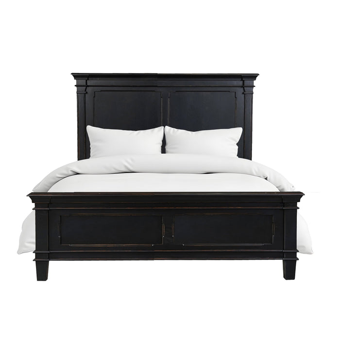 Trento Traditional Bed in Distressed Black - World Interiors