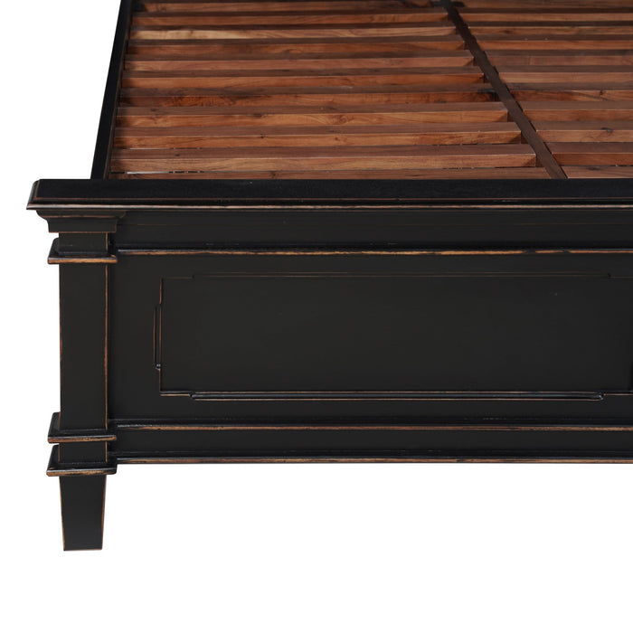 Trento Traditional Bed in Distressed Black - World Interiors