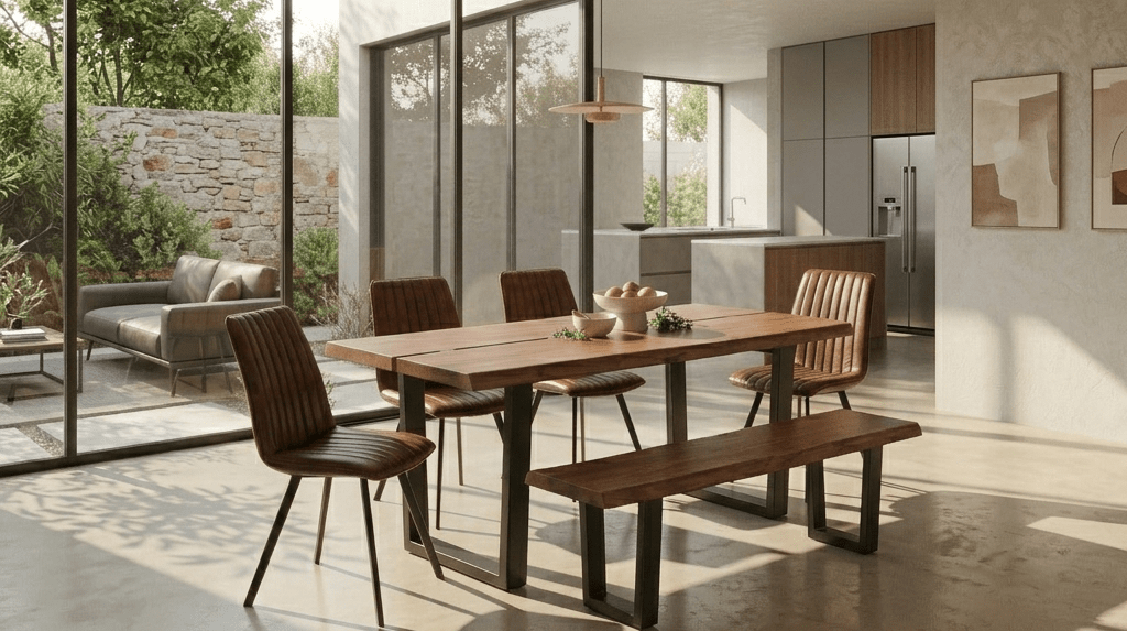 Yarrow x Brisbane 6-Piece Live Edge Dining Set (79" Table + 4 Chairs + Bench)