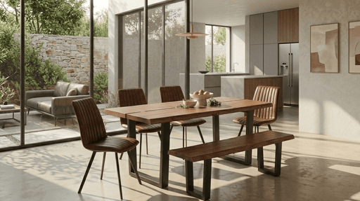 Yarrow x Brisbane 6-Piece Live Edge Dining Set (79" Table + 4 Chairs + Bench)