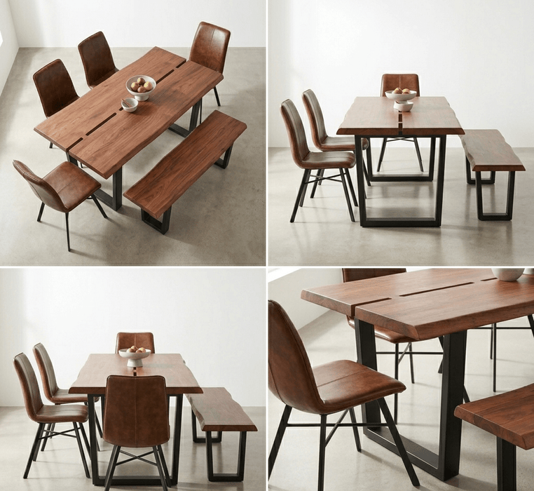 Yarrow x Brisbane 6 - Piece Live Edge Dining Set (79" Table + 4 Chairs + Bench) - World Interiors