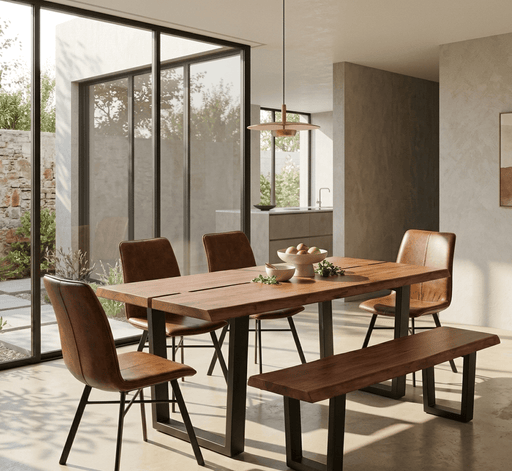 Yarrow x Brisbane 6 - Piece Live Edge Dining Set (79" Table + 4 Chairs + Bench) - World Interiors