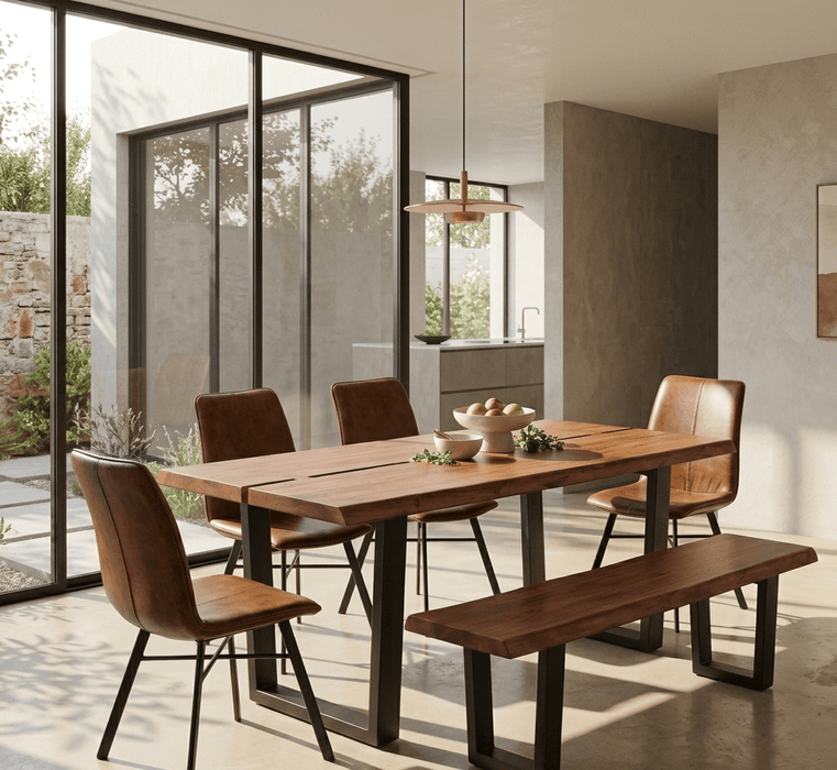 Yarrow x Brisbane 6 - Piece Live Edge Dining Set (79" Table + 4 Chairs + Bench) - World Interiors