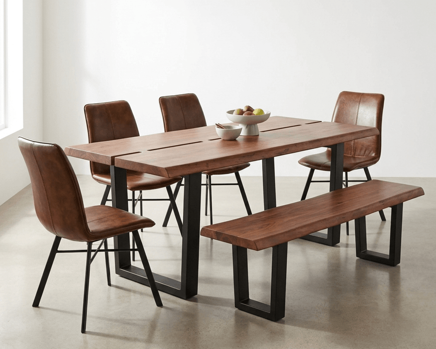 Yarrow x Brisbane 6 - Piece Live Edge Dining Set (79" Table + 4 Chairs + Bench) - World Interiors