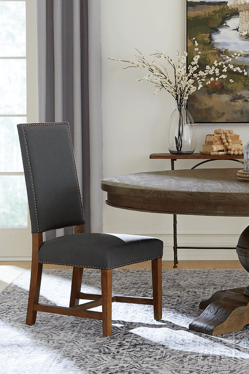 Dani High Back Formal Dining Chair in Grey Linen - World Interiors